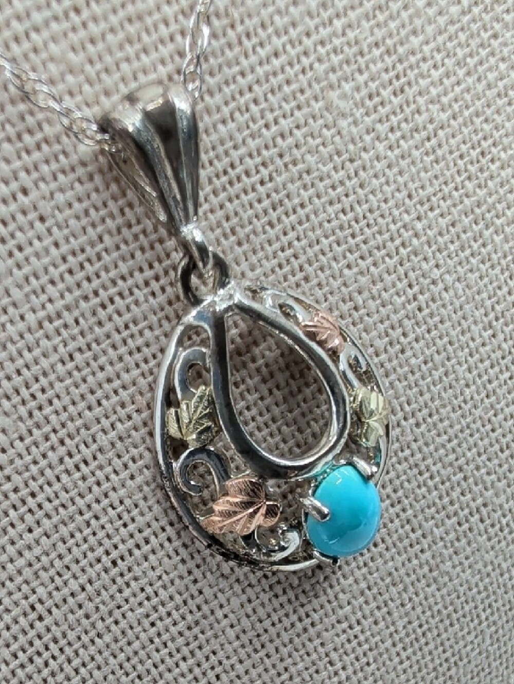 Coleman Black Hills Gold 12K Sterling Turquoise Pendant Necklace 16" w/ COA - Picture 4 of 17